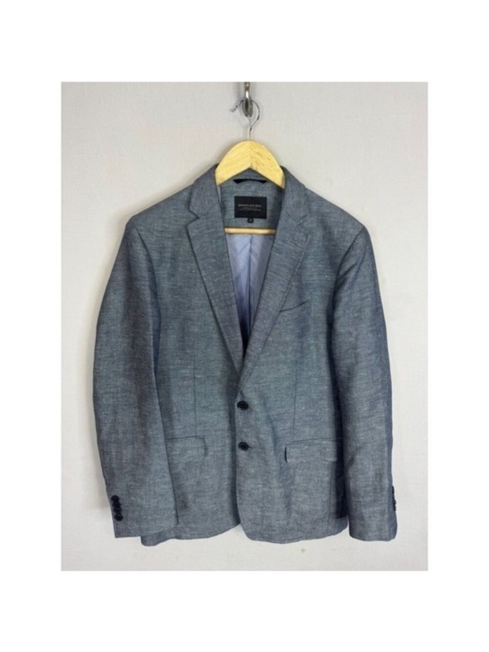 Banana Republic Modern Slim Fit Blazer Mens 38S Navy Blue Cotton Linen 185281-00